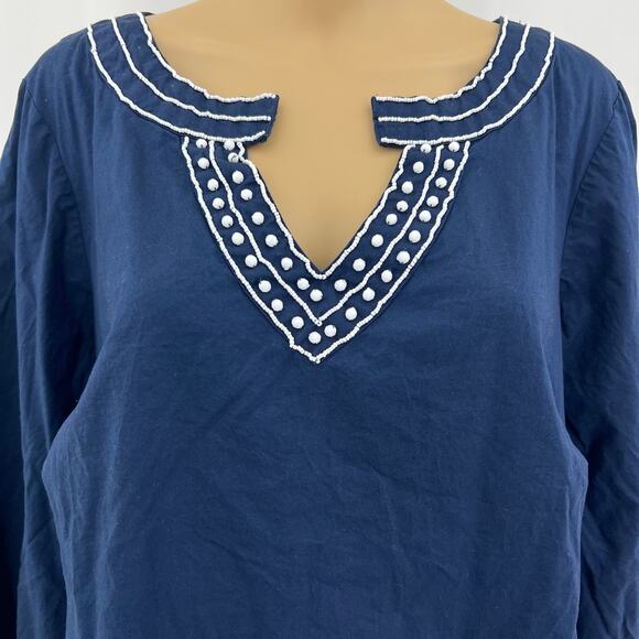 Carroll Reed 2X Womens Navy Blue Beaded 3/4 Sleeve Boho Blouse Top - Picture 2 of 8